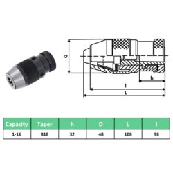 Borchuck med hurtigutløser MT3-B18 klemkapasitet 16 mm