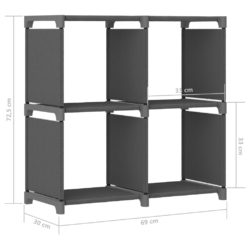 Displayhylle med 4 kuber grå 69x30x72,5 cm stoff