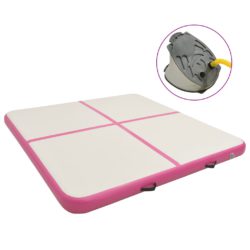 Oppblåsbar PVC gymnastikkmatte med pumpe 200x200x15 cm rosa