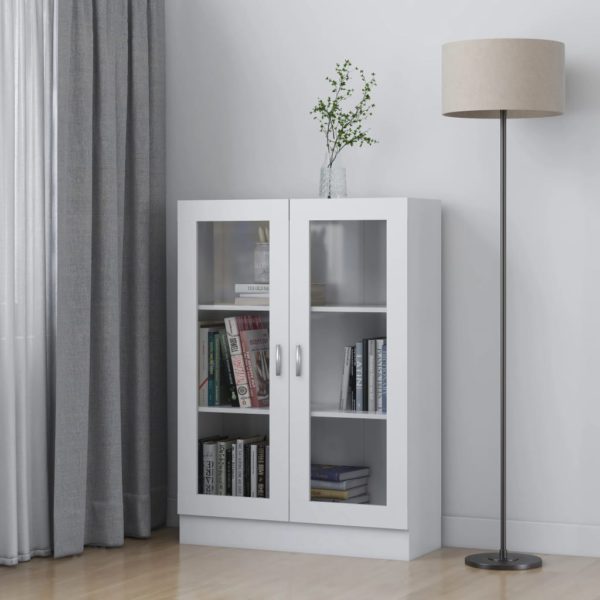 Vitrine hvit 82,5×30,5×115 cm konstruert tre