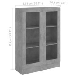 Vitrine betonggrå 82,5×30,5×115 cm konstruert tre