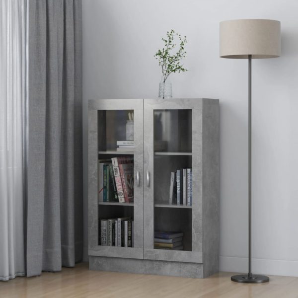 Vitrine betonggrå 82,5×30,5×115 cm konstruert tre