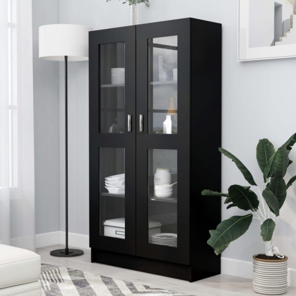 Vitrine svart 82,5×30,5×150 cm konstruert tre