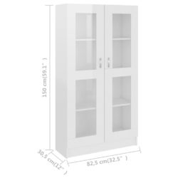 Vitrine høyglans hvit 82,5×30,5×150 cm konstruert tre