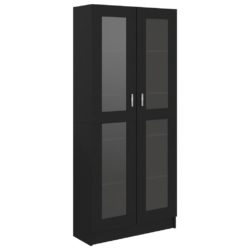 Vitrine svart 82,5×30,5×185,5 cm konstruert tre