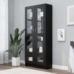 Vitrine svart 82,5×30,5×185,5 cm konstruert tre