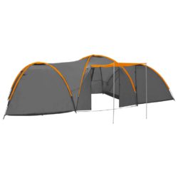 Campingtelt igloformet 650x240x190 cm 8 personer grå og oransje