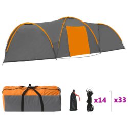 Campingtelt igloformet 650x240x190 cm 8 personer grå og oransje