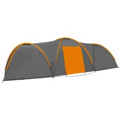 Campingtelt igloformet 650x240x190 cm 8 personer grå og oransje