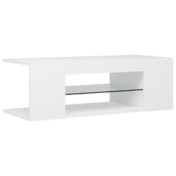 TV-benk med LED-lys hvit 90x39x30 cm