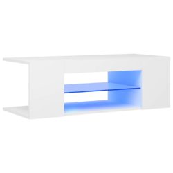 TV-benk med LED-lys hvit 90x39x30 cm