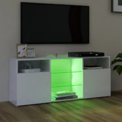 TV-benk med LED-lys høyglans hvit 120x30x50 cm