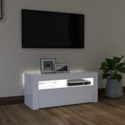 TV-benk med LED-lys hvit 90x35x40 cm