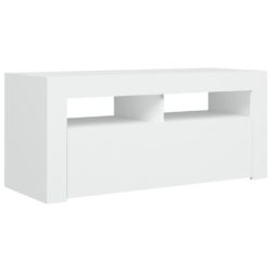 TV-benk med LED-lys hvit 90x35x40 cm