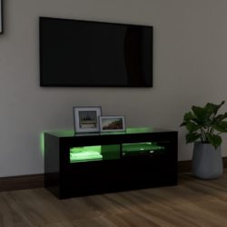 TV-benk med LED-lys svart 90x35x40 cm