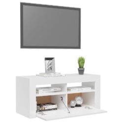 TV-benk med LED-lys høyglans hvit 90x35x40 cm