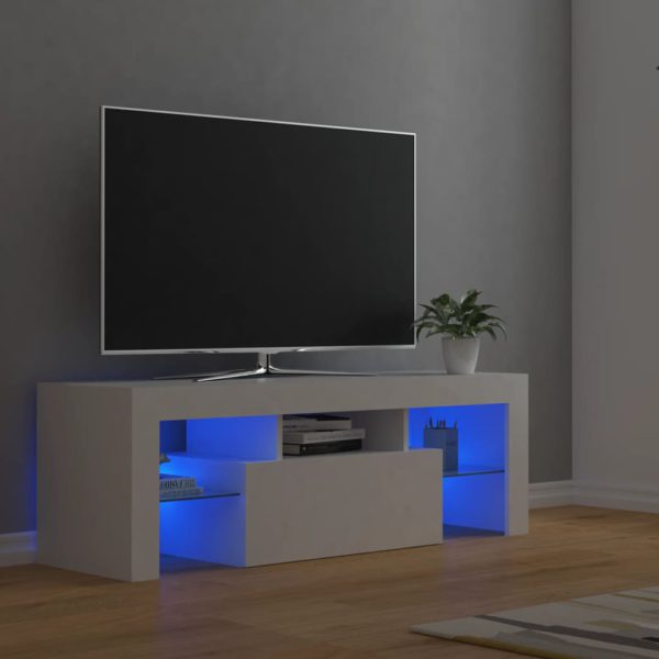 TV-benk med LED-lys hvit 120x35x40 cm