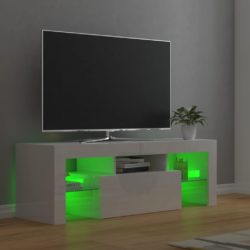 TV-benk med LED-lys høyglans hvit 120x35x40 cm