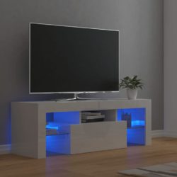 TV-benk med LED-lys høyglans hvit 120x35x40 cm