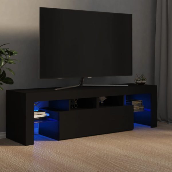 TV-benk med LED-lys svart 140×36,5×40 cm