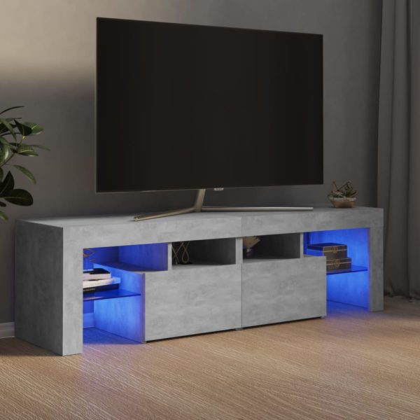 TV-benk med LED-lys betonggrå 140×36,5×40 cm