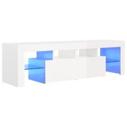 TV-benk med LED-lys høyglans hvit 140×36,5×40 cm