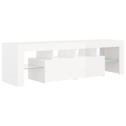 TV-benk med LED-lys høyglans hvit 140×36,5×40 cm