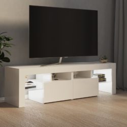 TV-benk med LED-lys høyglans hvit 140×36,5×40 cm