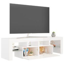 TV-benk med LED-lys høyglans hvit 140×36,5×40 cm