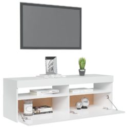 TV-benk med LED-lys høyglans hvit 120x35x40 cm