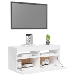 TV-benk med LED-lys høyglans hvit 90x35x40 cm