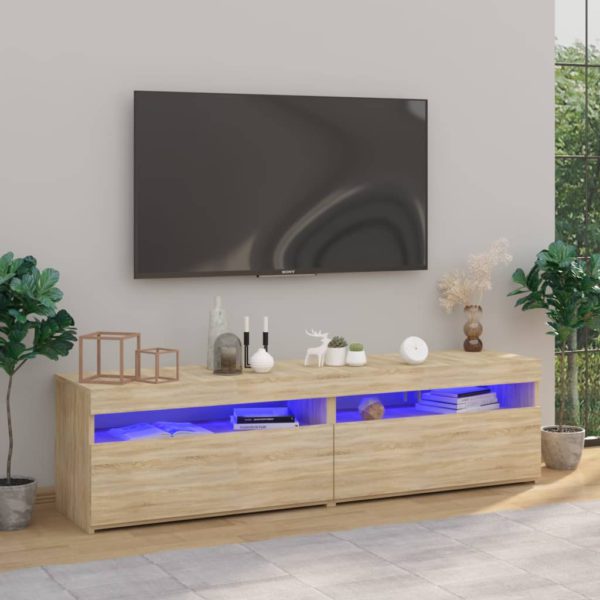 TV-benker 2 stk med LED-lys sonoma eik 75x35x40 cm