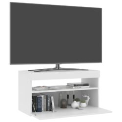 TV-benk med LED-lys høyglans hvit 75x35x40 cm