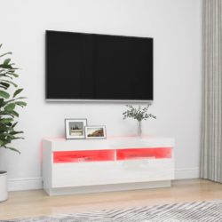 TV-benk med LED-lys høyglans hvit 100x35x40 cm