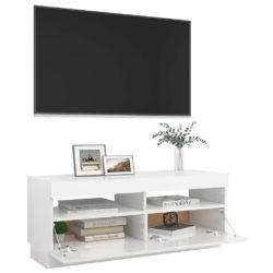 TV-benk med LED-lys høyglans hvit 100x35x40 cm