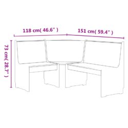 Hjørnebenk REINE 151 cm heltre furu honningbrun og hvit