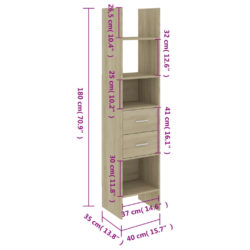 Bokhylle sonoma eik 40x35x180 cm konstruert tre