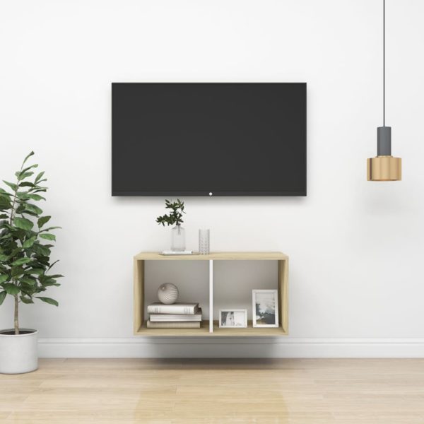 Vegghengt TV-benk sonoma eik og hvit 37x37x72 cm konstruert tre