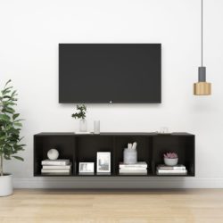 Vegghengt TV-benk høyglans svart 37x37x142,5 cm sponplate