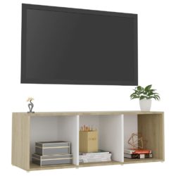 TV-benk hvit og sonoma eik 107x35x37 cm konstruert tre