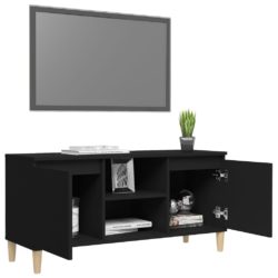 TV-benk med ben i heltre svart 103,5x35x50 cm