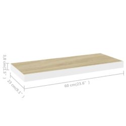 Flytende vegghylle eik og hvit 60×23,5×3,8 cm MDF