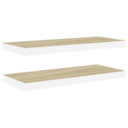 Flytende vegghyller 2 stk eik og hvit 60×23,5×3,8 cm MDF