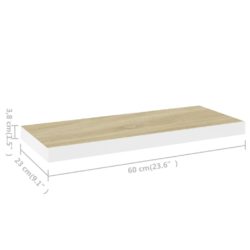 Flytende vegghyller 2 stk eik og hvit 60×23,5×3,8 cm MDF