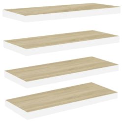 Flytende vegghyller 4 stk eik og hvit 60×23,5×3,8 cm MDF