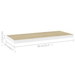 Flytende vegghylle eik og hvit 80×23,5×3,8 cm MDF