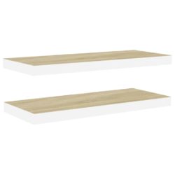 Flytende vegghyller 2 stk eik og hvit 80×23,5×3,8 cm MDF