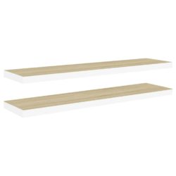 Flytende vegghyller 2 stk eik og hvit 90×23,5×3,8 cm MDF