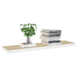 Flytende vegghyller 2 stk eik og hvit 90×23,5×3,8 cm MDF