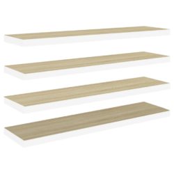 Flytende vegghyller 4 stk eik og hvit 90×23,5×3,8 cm MDF